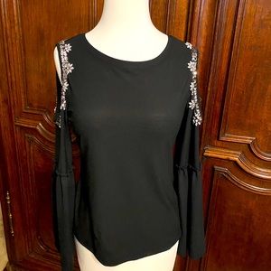 Black top with sequin & rhinestone embellishments